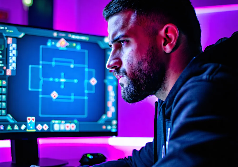 Người chơi đang tập trung phân tích chiến thuật trong một trò chơi bài tại B52 Club