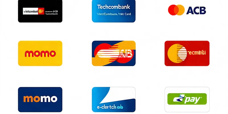 Các biểu tượng phương thức thanh toán phổ biến như ngân hàng, ví điện tử được chấp nhận tại b52 club